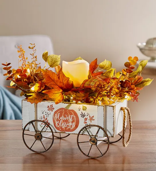 loving fall Harvest Blessings Wagon Centerpiece