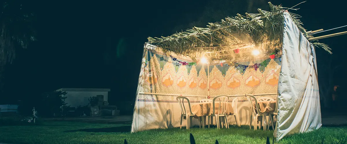 Sukkah symbolic temporary hut for celebration of Jewish Holiday Sukkot