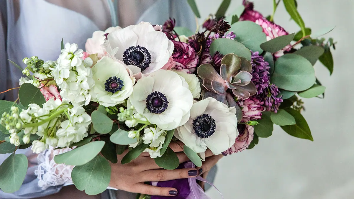 wedding bouquet with nice anemone flowers