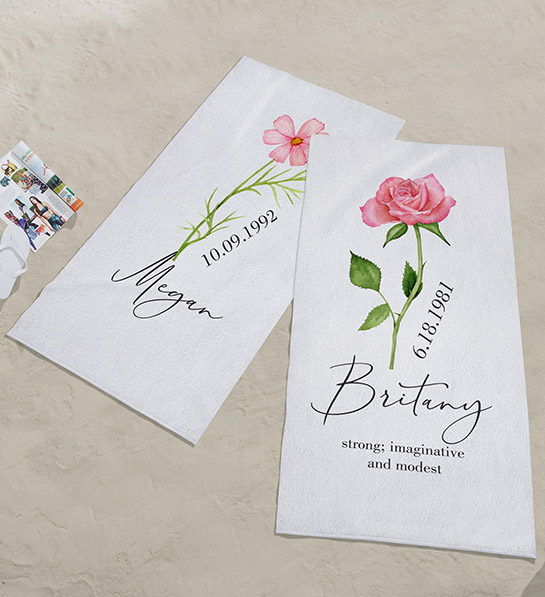 october birth flowers Personalized Beach Towel