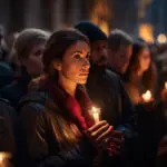 Individuals participating in a candlelight vigil to honor those