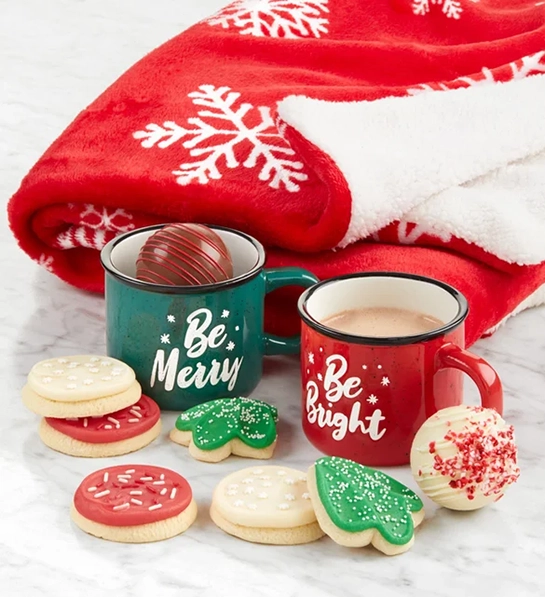 holiday gifts for employees Holiday Mug Blanket Cocoa and Cookie Gift Set