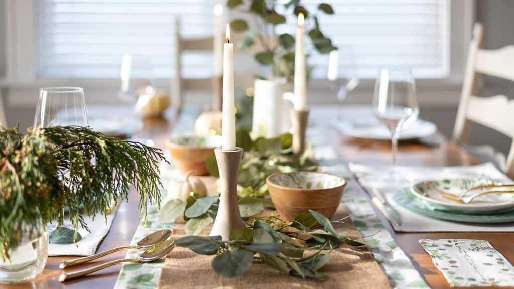 Beautiful holiday table setting with candles