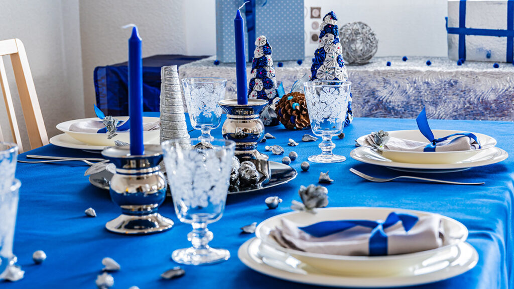 Blue christmas table setting