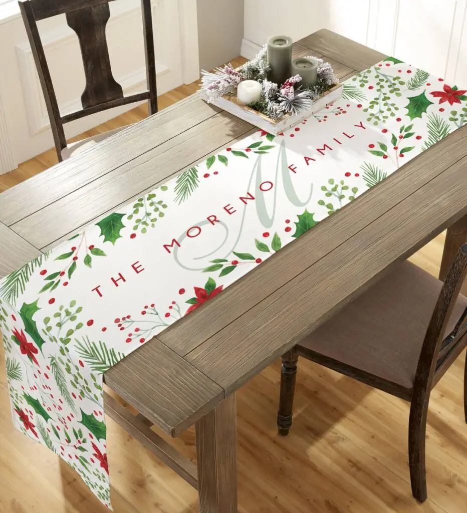 december birth flowers Holly Berry Personalized Christmas Table Runner