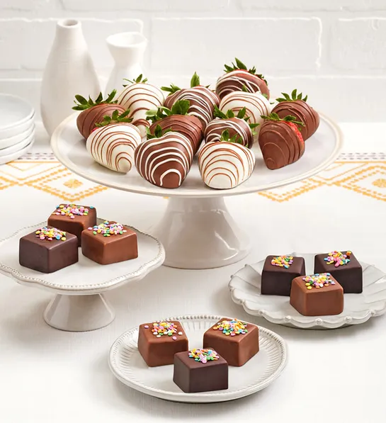 birthday gift ideas for mom Cheesecake Bites with Drizzled Strawberries