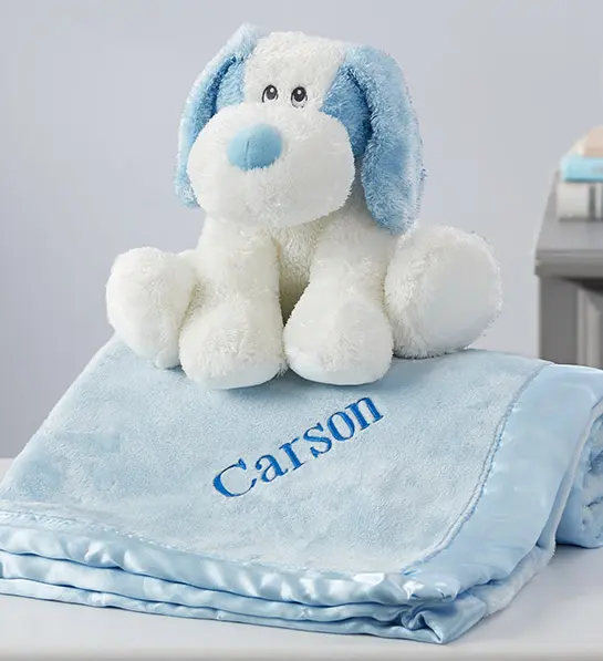 first birthday gifts Personalized Blanket with Plush Puppy