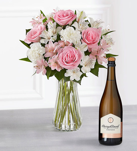 last-minute valentine's day gift ideas Cherished Blooms Bouquet and Wine