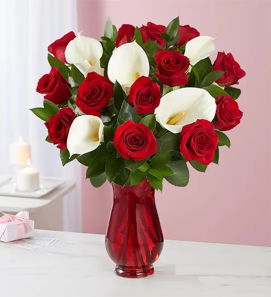 romantic flowers Stunning Red Rose Calla Lily Bouquet