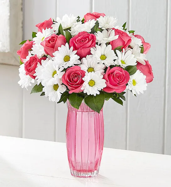 april birth flowers Pink Roses White Daisies