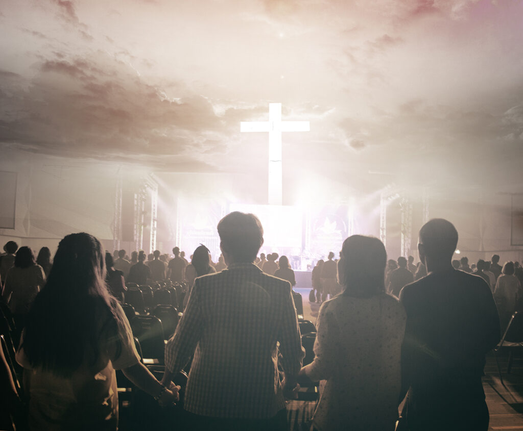 Worship praise concept: Christians prayed together in the church