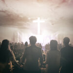 Worship praise concept: Christians prayed together in the church