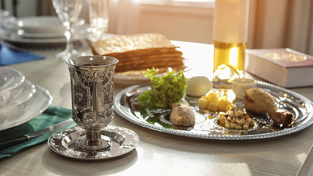 Table served for Passover (Pesach) Seder indoors