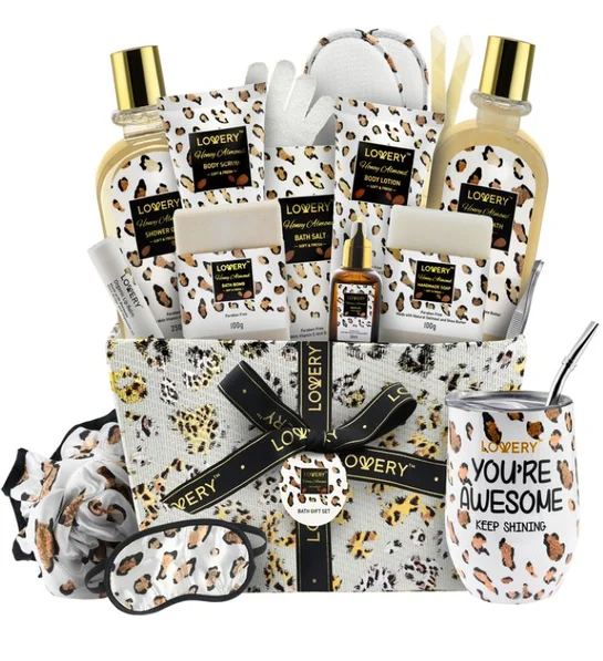 unique mothers day gift ideas Honey Almond Leopard Spa Basket